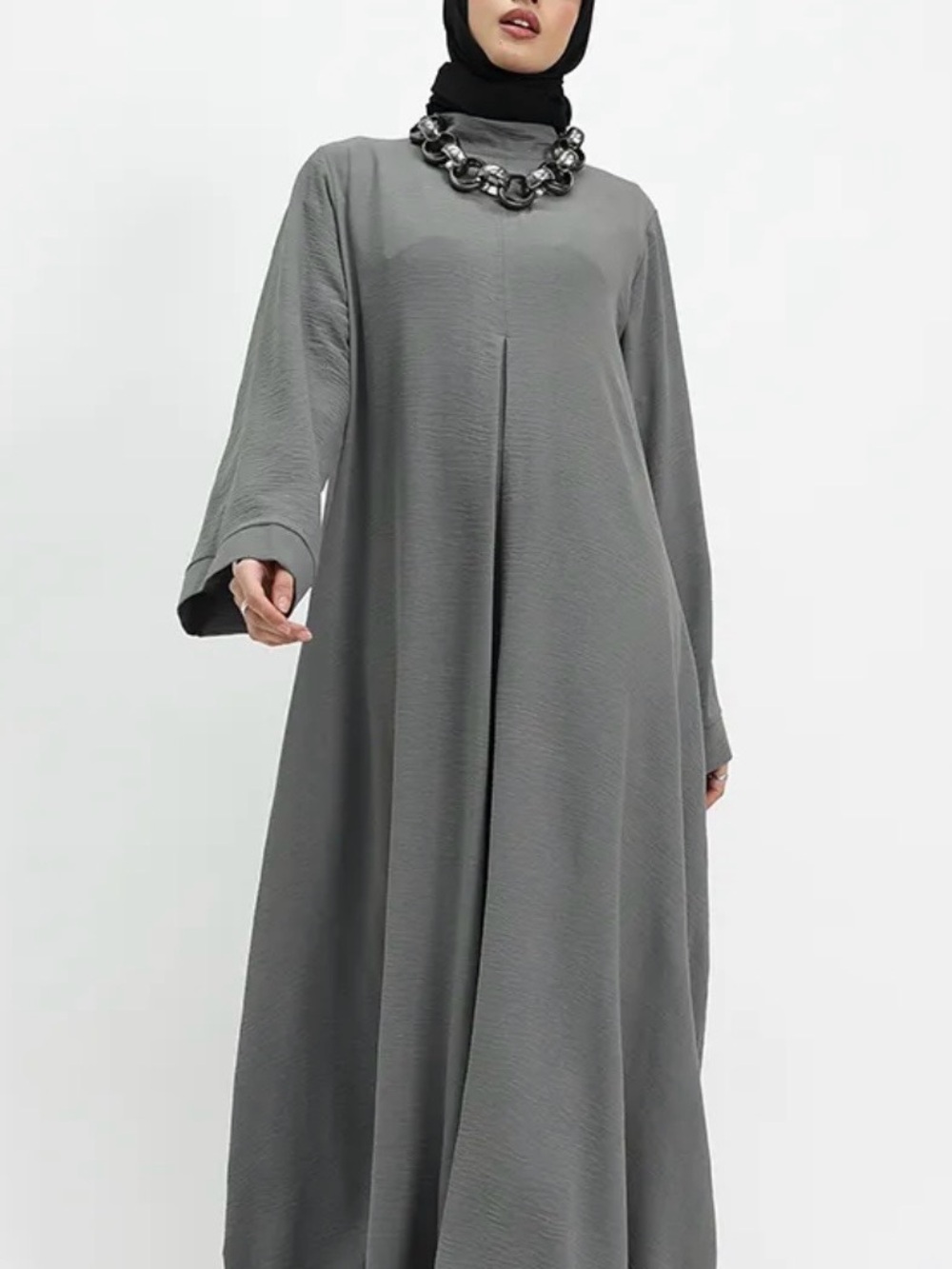 Elegant Modest Grey and Blue color Maxi abaya with High Neck